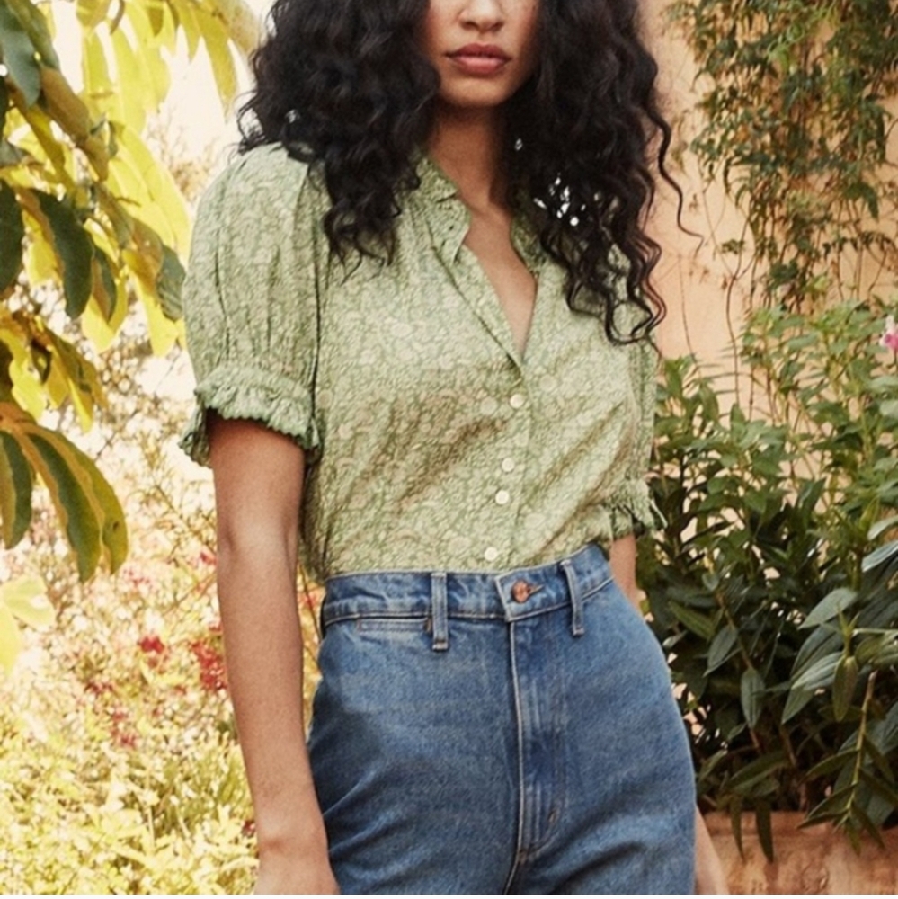 Doen Green Floral Blouse